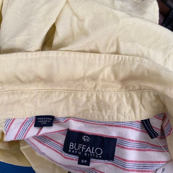 Buffalo David Bitton Men’s Button Front Yellow Long Sleeve Linen Blend Shirt S - Picture 6 of 6